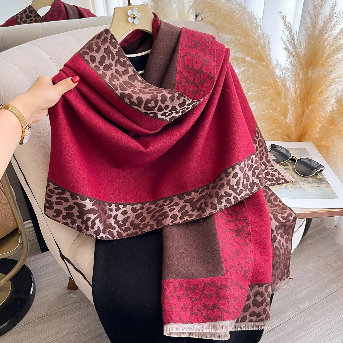 New Luxury Cashmere Plaid Leopard Scarf Winter Women Pashmina Shawls Warm Blanket Wraps Female Thick Scarves Bufanda...