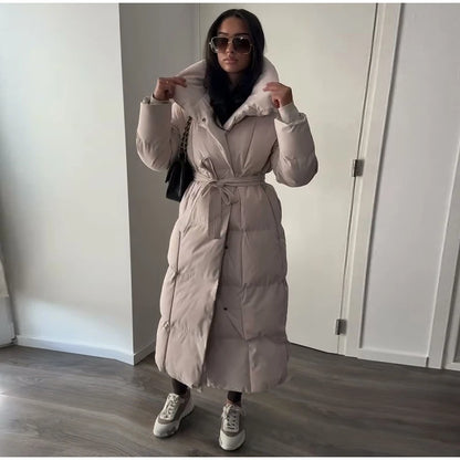 Hooded Lace up Long Jacket Woman Solid Color Zipper Long Sleeve Loose Coats Versatile Warm Minimalist Women's New Winter Jackets