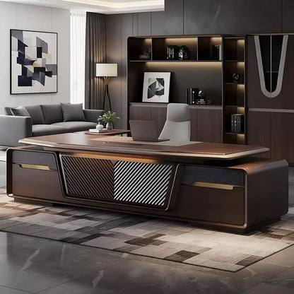 Sleek Straight Desk with Drawers, Home Office Computer Table, Solid Wood Storage, Ambient Light, Wire Management, Easy Assembly, - Kimlud