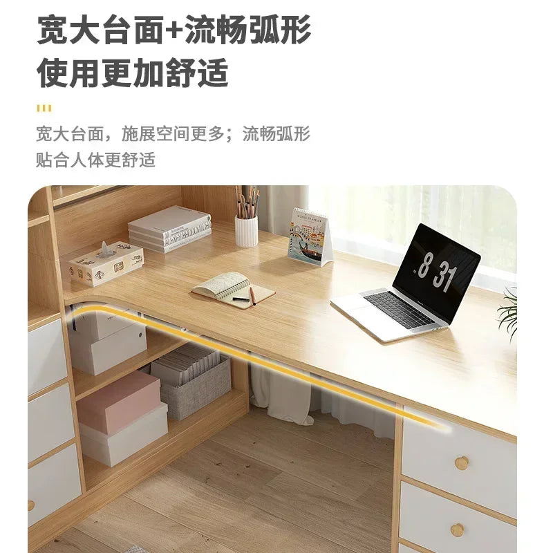 Computer Desk Bookshelf Integrated Shelves Drawers Large Laptop Home Bedroom Student Study Writing Desk Simple Office Table - Kimlud