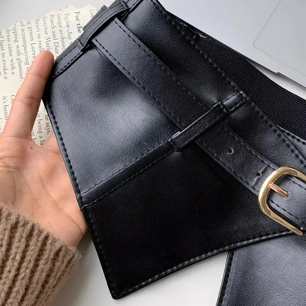 Classic Pin Buckle Wide Belts Black Elastic PU Waistband Trendy Corset Waspie Belt Classic Dress Coat Girdle For Women...