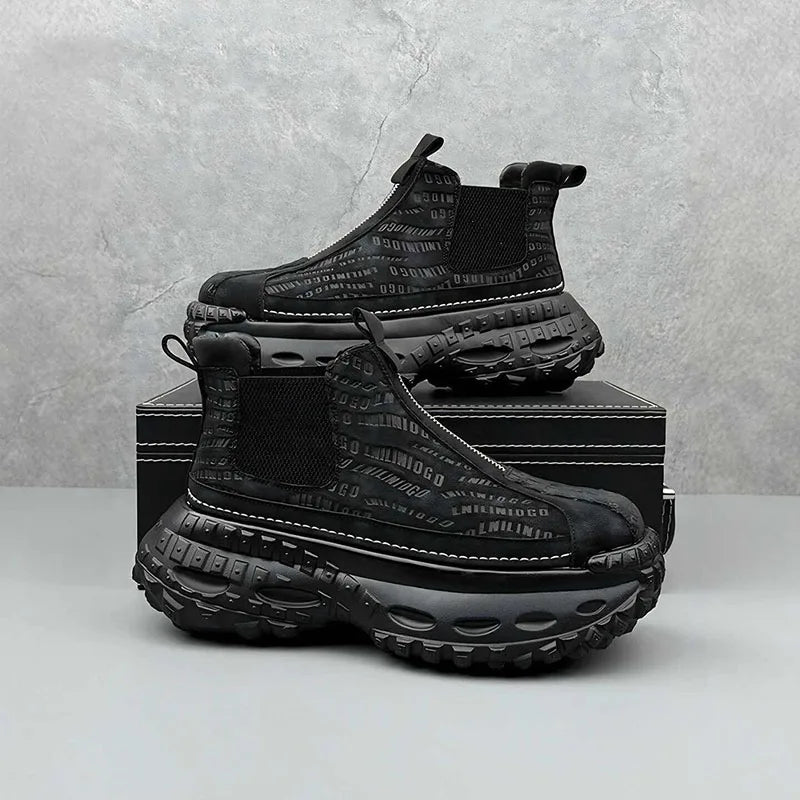 High Quality Safety Walking Sneakers Men Leather Boots Retro Style Trend Gothic Rock Knight Boots Men's Casual Shoes Warm Boot