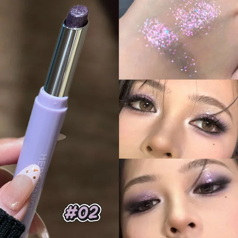 Punk Purple Glitter Eyeshadow Stick Pearlescent Highlight Shadow Stick Waterproof Lasting Shimmer Metallic Eyeshadow...