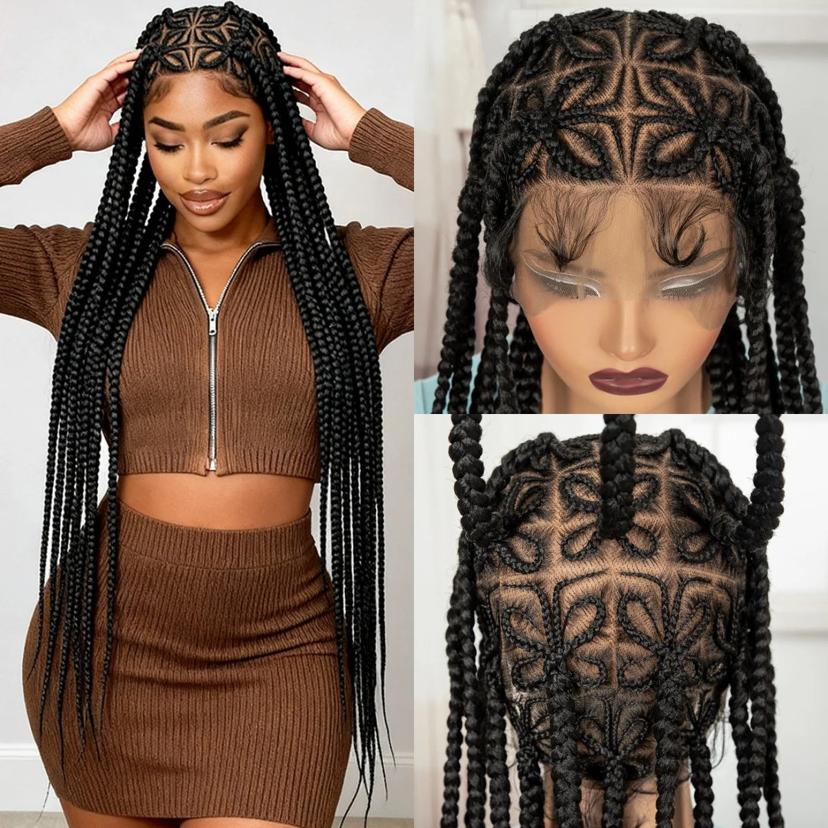 36in Full Lace Cornrow Braided Wigs Synthetic Natural Braiding Hair Wigs Box Braided Lace Wigs with Baby Hair for Black...
