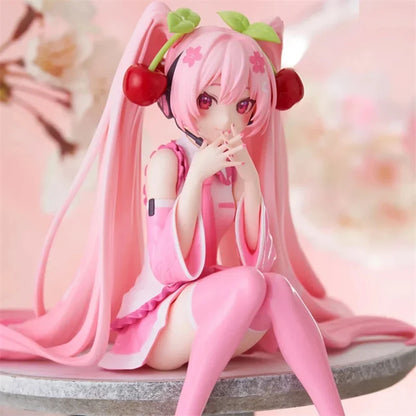 New Hatsune Miku Anime Figure Toys Pink Cherry Dress MIKU Kawaii Cartoon PVC Action Figurine Model Dolls Birthdays Gifts Kids