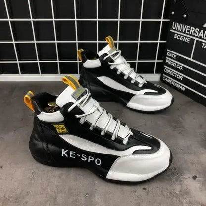Men High Top Chunky Sneakers Fashion Casual Microfiber Leather Mesh Breathable Increased Internal Cover Bottom Platform Shoes