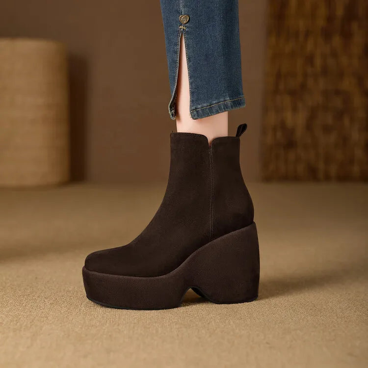Brand Women Wedges Boots Suede Platform Women Ankle Boots High Quality Walking Comfy Woman Shoes New Sexy High Heels Bootie