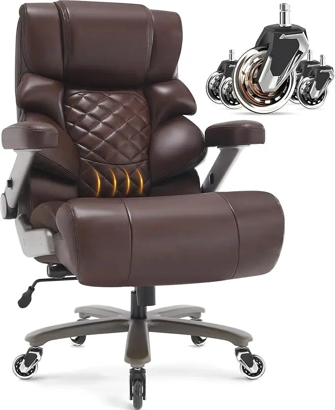 700lbs Big and Tall Office Chair-Large Computer Chair with Adjustable Lumbar Support 3D Flip Arms Plus Size Wheels,