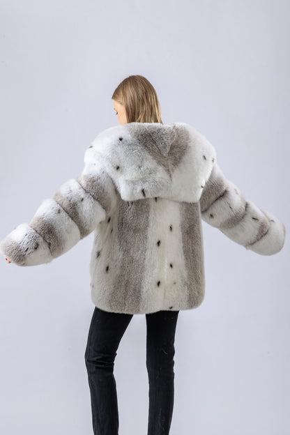 Sweet real fox fur coat with big turn down collar lynx color overcoat thick warm soft jacket length 64 cm 250461