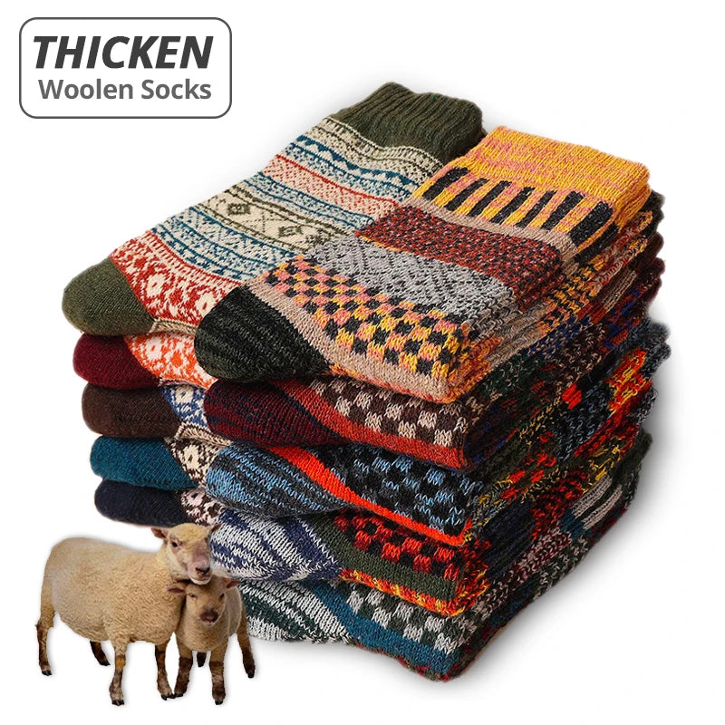 HSS Brand 5 Pairs Winter Men's Socks Thicken Sheep's Wool Socks Warm Men Retro Style Colorful Fashion Man Socks For Snow boots - Kimlud