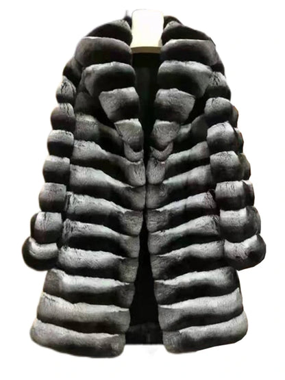 Rex Rabbit Fur Fur Coat Women's jacket Winter Warm Mink Coat Casual Medium Long Thick Trench Coat Plus Size Jacket striped 2025