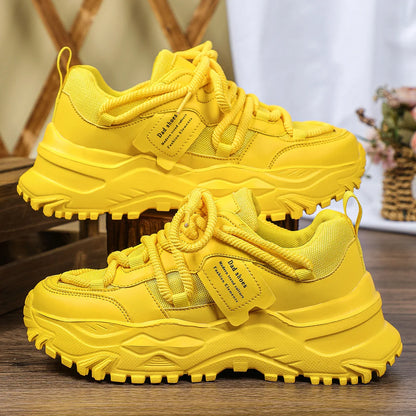 Women's Platform Yellow Sneakers Women Thick Sole Sports Shoes Woman Spring Breathable Mesh Casual Tennis Shoes Ladies Sneakers - Kimlud