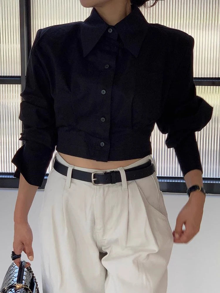 Zoki Korean Cropped White Shirts Women Back Lace Up Design Blouse Vintage Casual Long Sleeve Lady Elegant Hollow Out Spring Tops - Kimlud