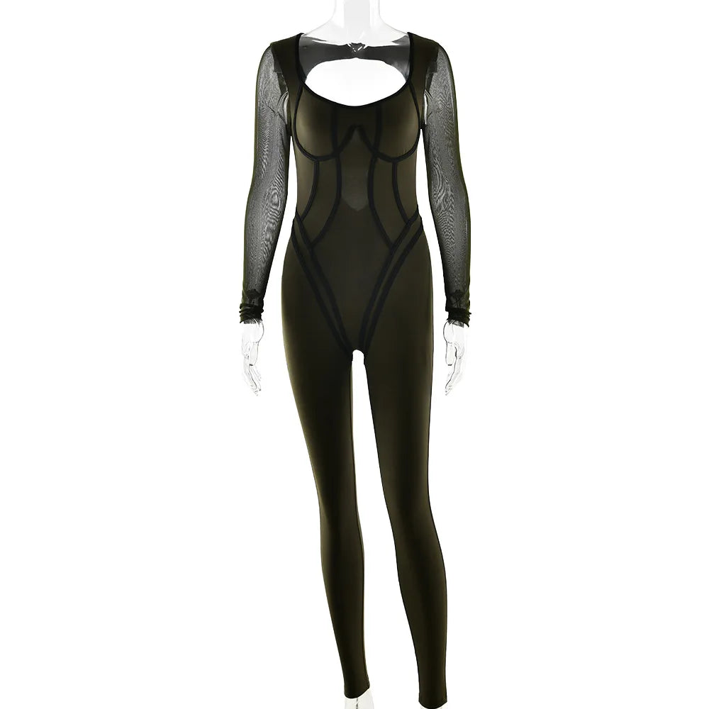 Chic Backless Sports Jumpsuits Women Long Sleeve Hollow Out Fitness Yoga Bodysuit Female High Waist Tunics One Piece Gym Overall - Kimlud