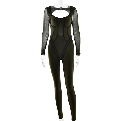 Chic Backless Sports Jumpsuits Women Long Sleeve Hollow Out Fitness Yoga Bodysuit Female High Waist Tunics One Piece Gym Overall - Kimlud