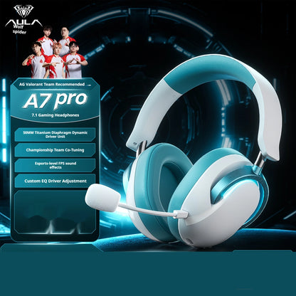 AULA A7Pro Headphone Wireless Bluetooth 2.4g Type-C RGB Gaming Headset Intelligent Noise Reduction Surround 7.1 Sound Effect