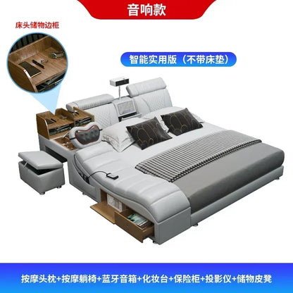 Budget-friendly Multifunctional massage tatami leather bed double modern simple wedding with projector smart Bedroom Furniture