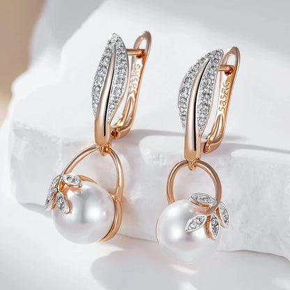 Wbmqda Luxury Pearl Women's Long Drop Earrings 585 Rose Gold Silver Color Ethnic Wedding Party Fine Zircon Jewelry Accessories
