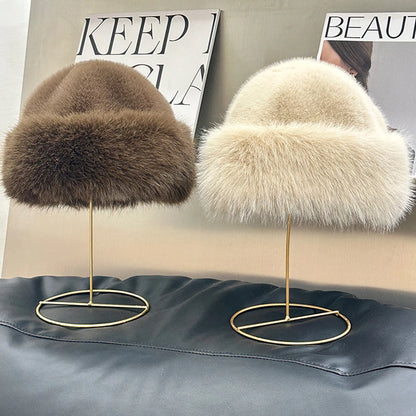 New Style Fake Fox mink Fur Hats Super Soft Women Winter Hat Cotton Lining Warm Russian Fashion Ski Beanies Plush Solid...