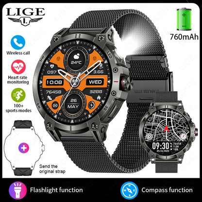 2025 New Military Compass Smart Watch Men 1.85"HD Large Screen Heart Rate Bluetooth Call Waterproof Smartwatch Reloj Inteligente