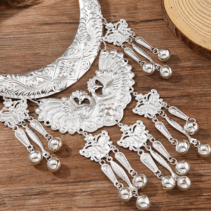 Ethnic Minority Miao Retro Necklace Traditional Chinese Silver Color Craft Dance Costume Special Accessory Chain