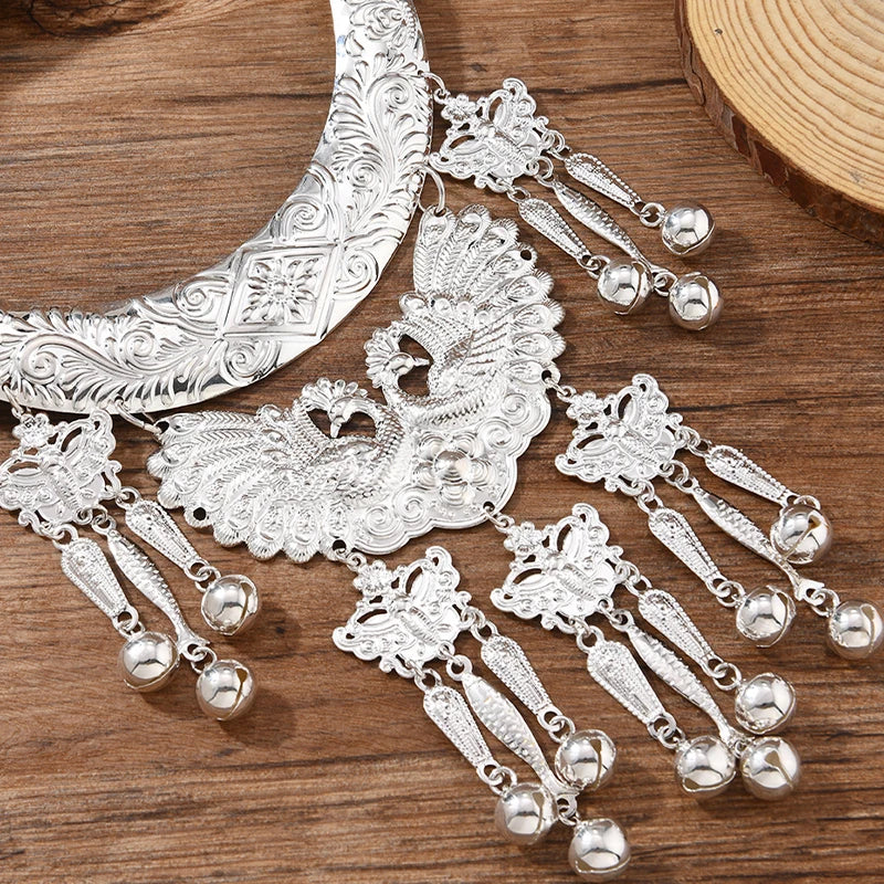 Ethnic Minority Miao Retro Necklace Traditional Chinese Silver Color Craft Dance Costume Special Accessory Chain