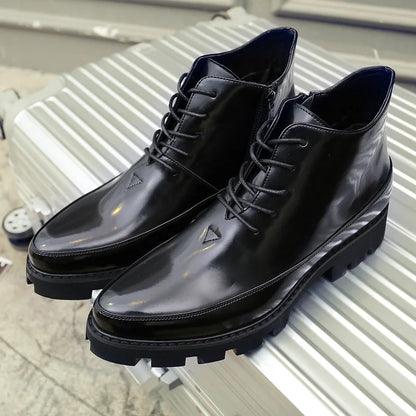 Italian Luxury Brand Winter Snow Boots Leather Ankle Boots Men High Top Platform Motorcycle Boots Botas Hombre Invierno Bottes