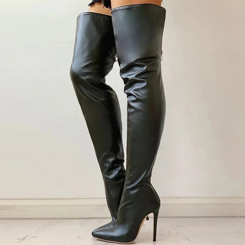 Black Sexy Over The Knee Boots for Women High Heels Shoes Ladies Thigh High Boots 2025 Winter Big Size Long Boots Female Shoes