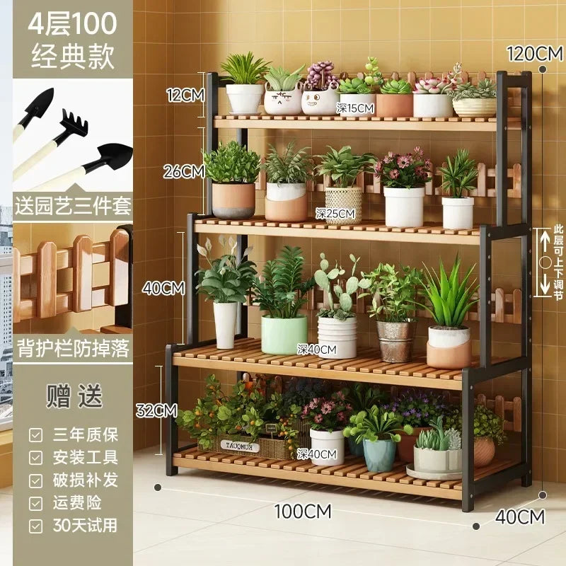 Black Outdoor Plant Shelf Rack Flowers Luxury Universal Square Plant Shelf Rack Tiered Bamboo Bitki Rafları Garden...