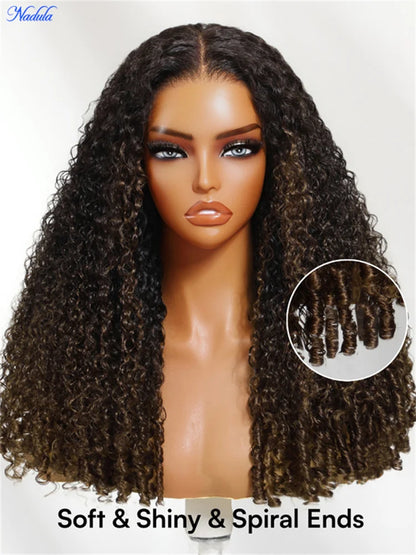 Nadula 7x5 Bye-Bye Slip™ Glueless Wig Chestnut Brown Ombre Burmese Curly With Finger Coil Ends Drawstring Human Hair Wig...
