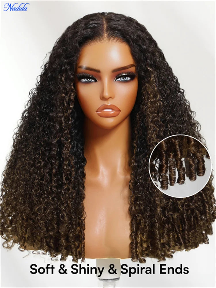 Nadula 7x5 Bye-Bye Slip™ Glueless Wig Chestnut Brown Ombre Burmese Curly With Finger Coil Ends Drawstring Human Hair Wig...