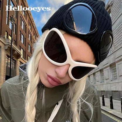 Oversized Punk Oval Sunglasses Y2K Unique Women Men Trend Goggle Sports Sun Glasses Lady Luxury Brand Designer New Eyewear UV400 - Kimlud