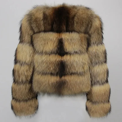 Winter Jacket Women Natural Real Coat Fox Fur Raccoon Outerwear O-neck Thick Warm Luxury Female Plus Size Streetwear