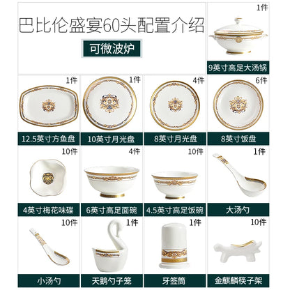 European Gold Luxury Tableware Designer Wedding Party Fine Bone China Dinnerware Sets Christmas Restaurant Vaisselle Dishes