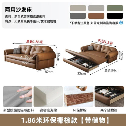 European Living Room Sofa Bed Brown Faux Leather Italian Modern Sleeper Double Couch Chaise Lounge Small Divano Letto...