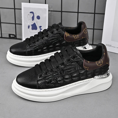 Men Casual board shoes White Sneakers Men Fashion Lace Up Leather Casual Comfortable Board Shoes Non-slip Board Shoe Men Shoes