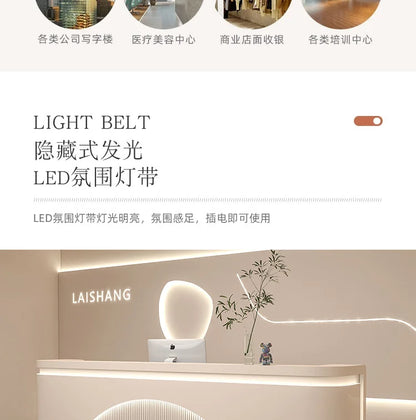 Unique White Reception Desks Organizers Display Drawer Led Lights Reception Desks Aesthetic Modern Bureau Commercial Furniture - Kimlud