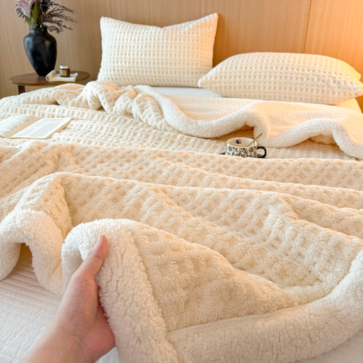 Autumn Winter Thick Warm Fleece Blanket Double Layer Artificial Lambswool Throws Blankets for Sofa or Bed Queen Double Comforter