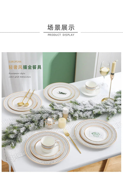 European Ceramic Steak Plates Household Tableware Golden Bead Ceramic Plates Western Food Plate Banquet Dessert Plates Kitchen
