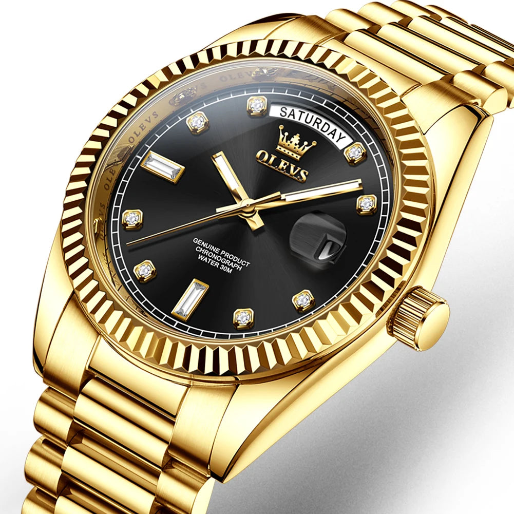 OLEVS Men's Fully Automatic Mechanical Watch Gold Stainless Steel Date Men's Night Light Waterproof Business Watch |...