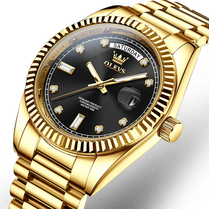 OLEVS Men's Fully Automatic Mechanical Watch Gold Stainless Steel Date Men's Night Light Waterproof Business Watch |...