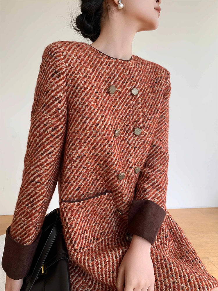 Skirt Women's Autumn and Winter French Retro Style Socialite Wool Tweed Dress dresses | Kimlud Office Premium Dress