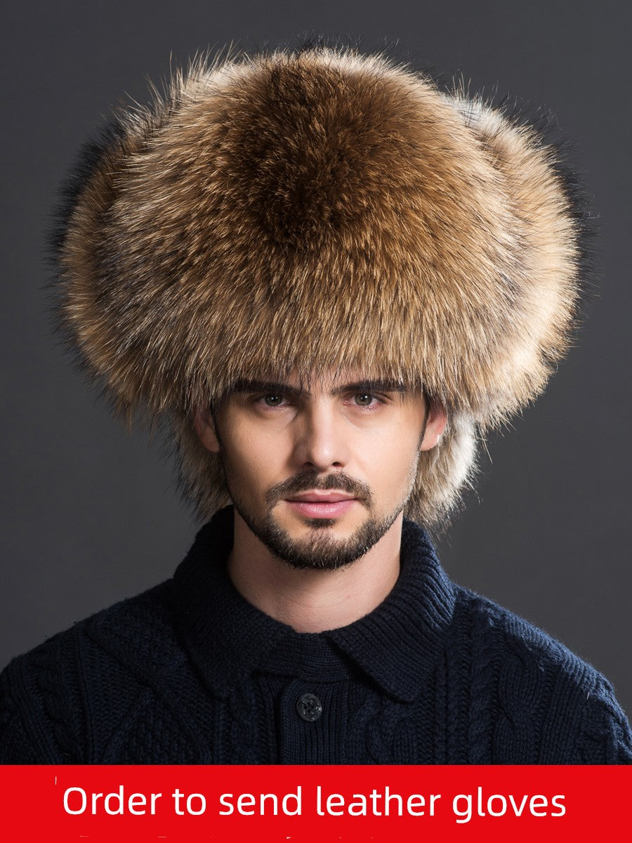 Winter Middle-Aged and Elderly Raccoon Fur Leather Men Ushanka