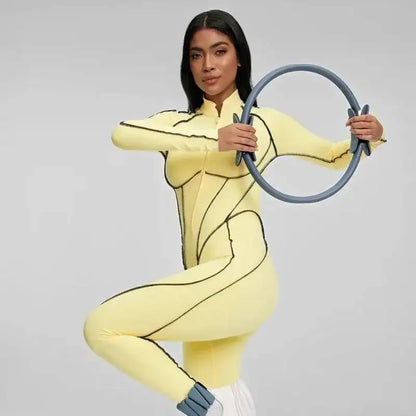 PMWRUN 2025 Women's Split-Design Spicy Girl Jumpsuit: Tight Yoga Suit With Chest Cushion, Breathable & Form-Fit For Workouts - Kimlud