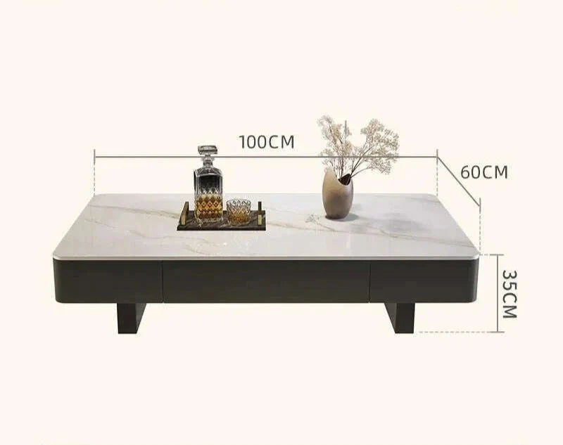 Italian coffee  living room home new light luxury high-end black rectangular simple small apartment rock slab coffee table