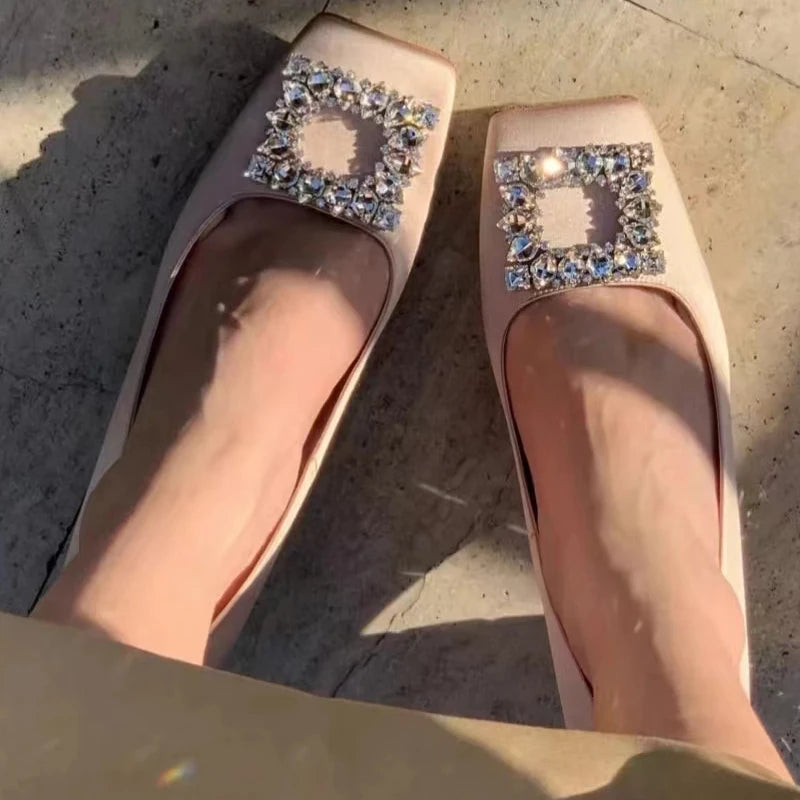 New Rhinestone High Heels Women Slip-On Pumps Women Square Toe Party Crystal Dress Shoes Femmes Chaussures Zapatos De Mujer - Kimlud