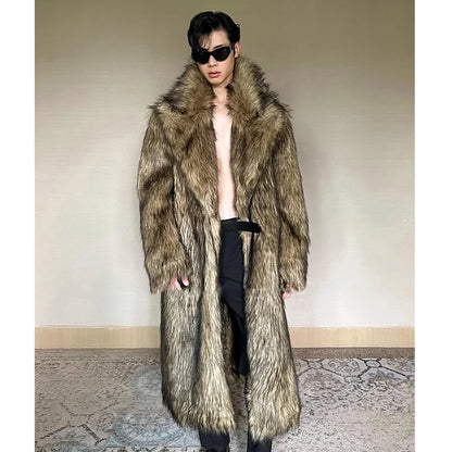 Men's fur coat, Wolf fur, fox fur, lapel long overcoat, winter windproof and warm windbreaker, large size | Kimlud...