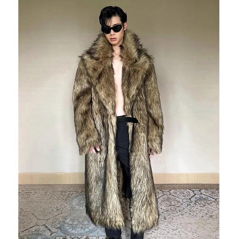 Men's fur coat, Wolf fur, fox fur, lapel long overcoat, winter windproof and warm windbreaker, large size | Kimlud...