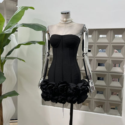 Sexy Strapless Bodycon Dresses for Women 3D Floral Fashion Party Evening Club Bandage Dress Formal Elegant Slim Birthday Gowns