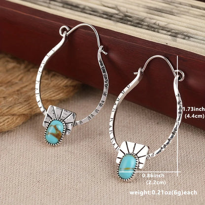 Boho-Chic Hoop Earrings - Silvery Plated, Synthetic Gemstone Inlay, Zinc Alloy - Perfect for Casual Attire & Gifting |...